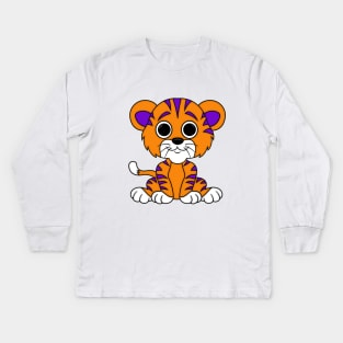 Purple and Orange Baby Tiger Cartoon Kids Long Sleeve T-Shirt